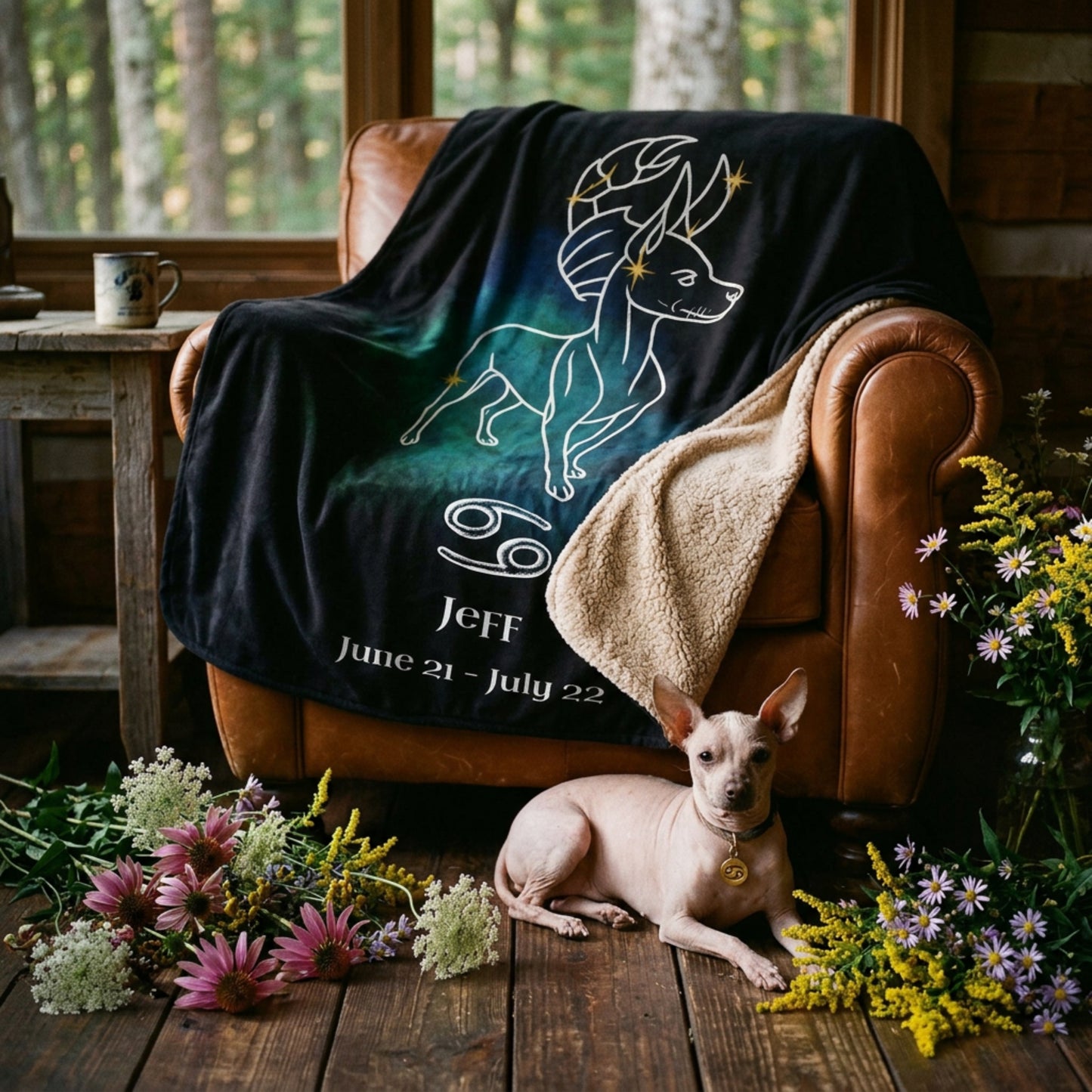 Personalized Cancer Dog Sherpa Blanket | Modern Sketch Photo Upload