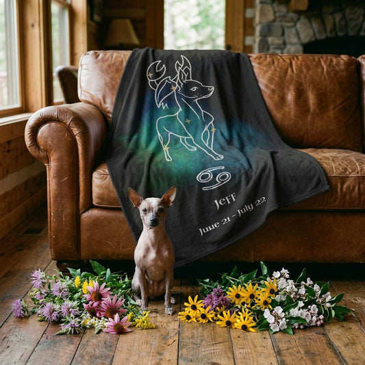 Personalized Cancer Dog Velveteen Blanket | Modern Sketch Photo Upload