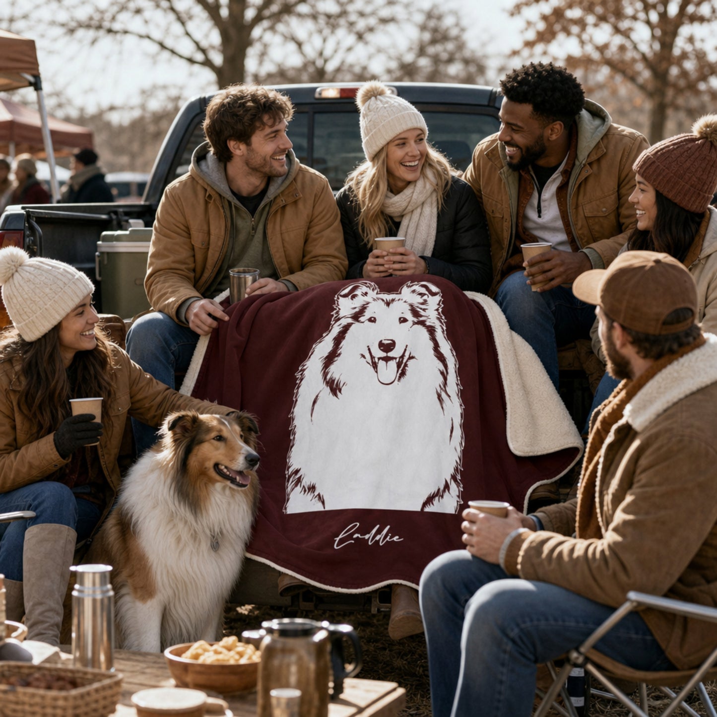 Personalized College Station Dog Sherpa Blanket | Modern Sketch Photo Upload