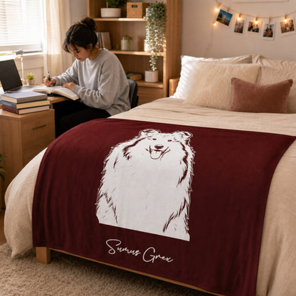 Personalized College Station Dog Velveteen Blanket | Modern Sketch Photo Upload