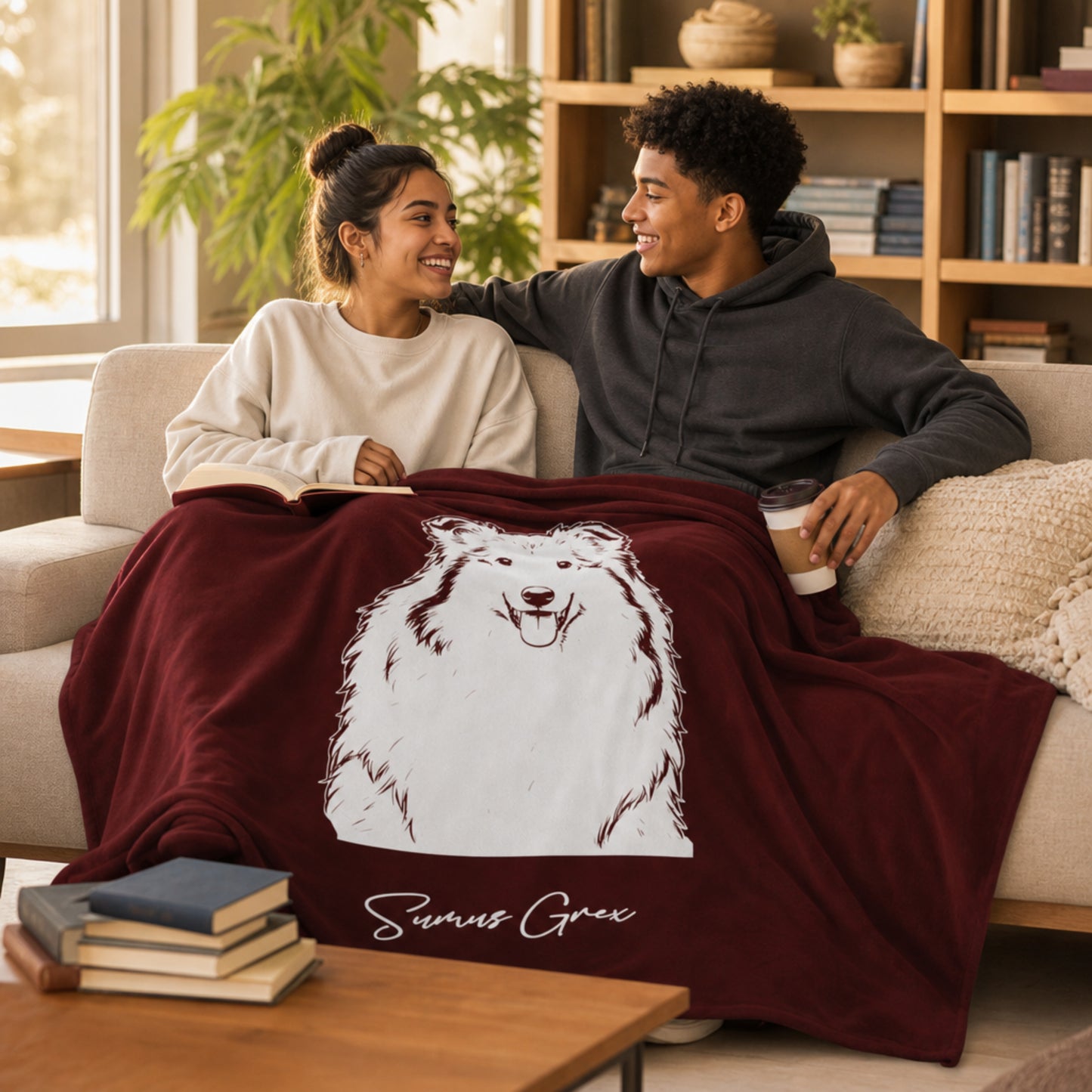 Personalized College Station Dog Velveteen Blanket | Modern Sketch Photo Upload