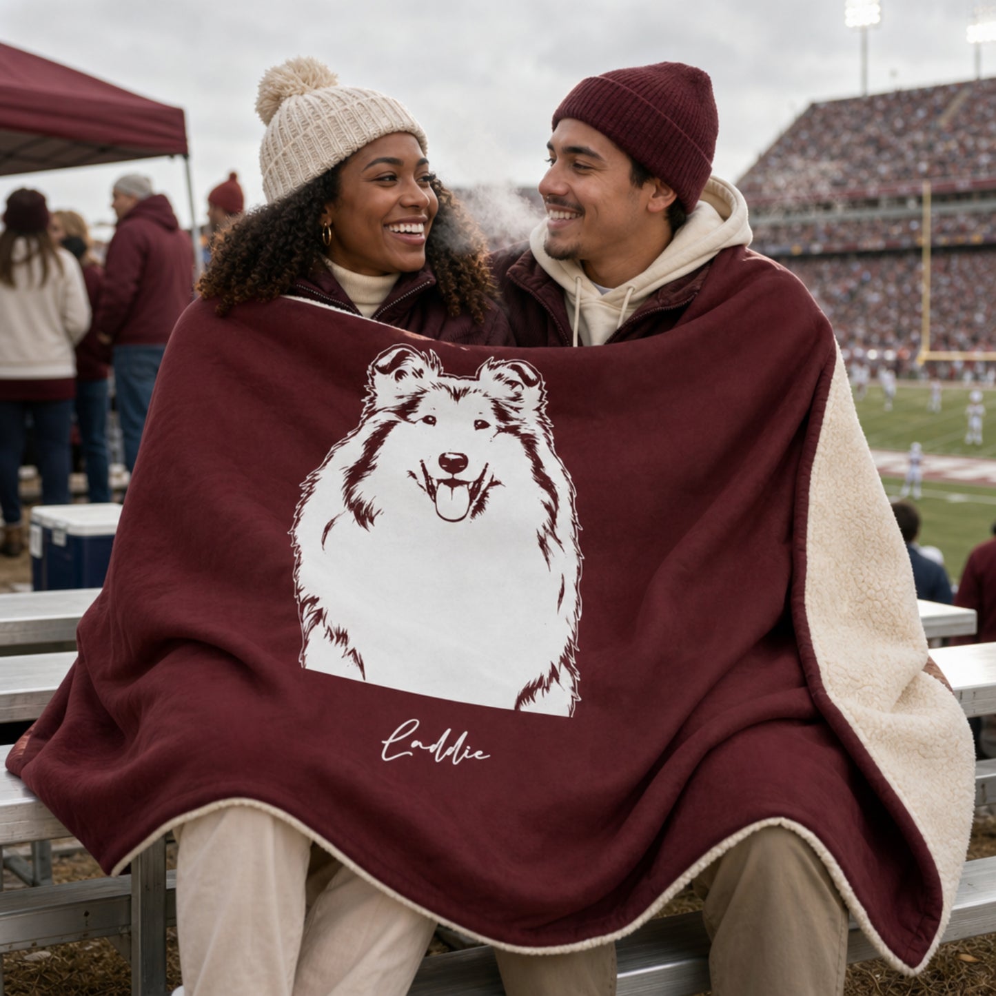 Personalized College Station Dog Sherpa Blanket | Modern Sketch Photo Upload