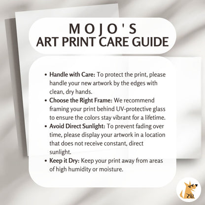 Care guide for art prints with text on a white background