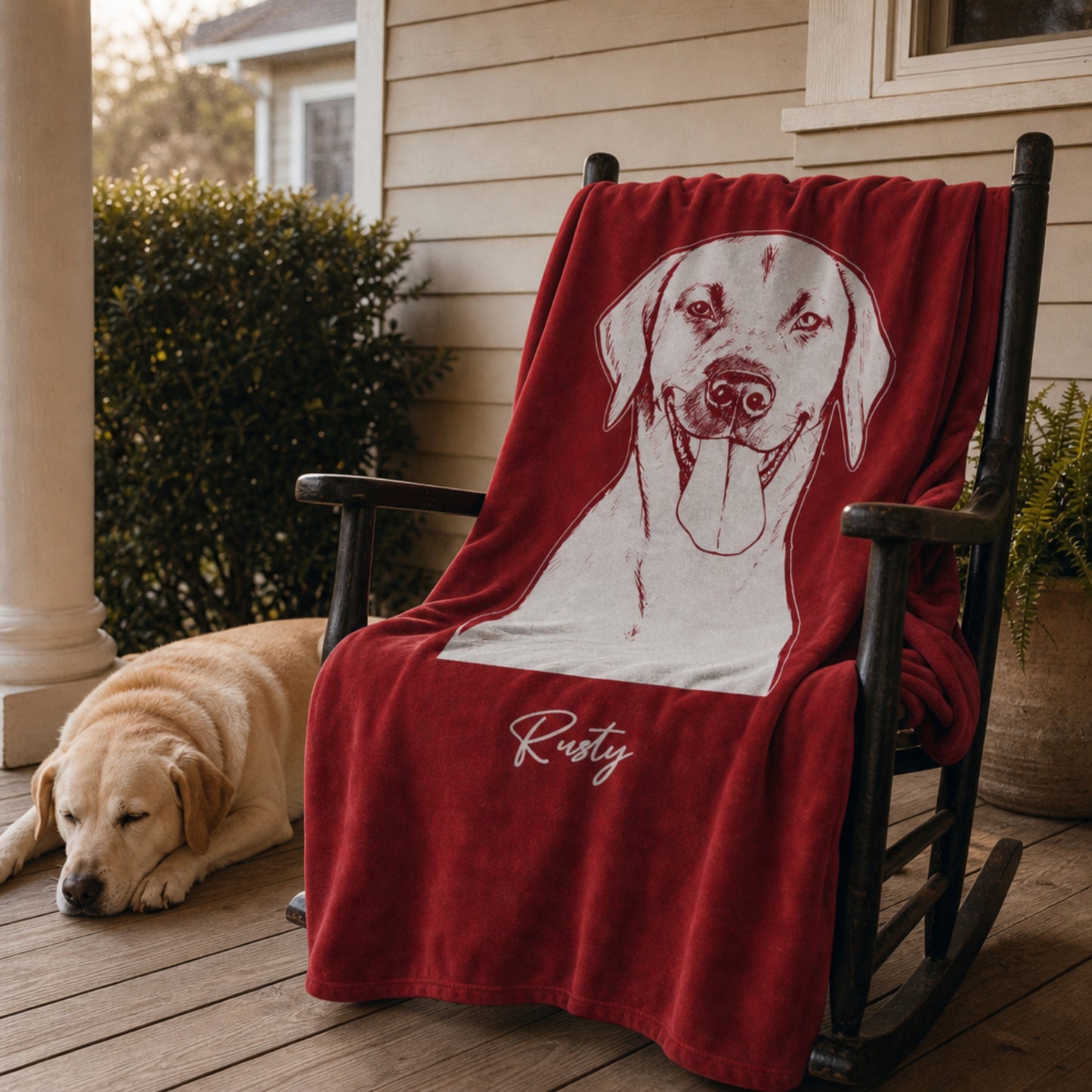 Personalized Fayetteville Dog Velveteen Blanket | Modern Sketch Photo Upload