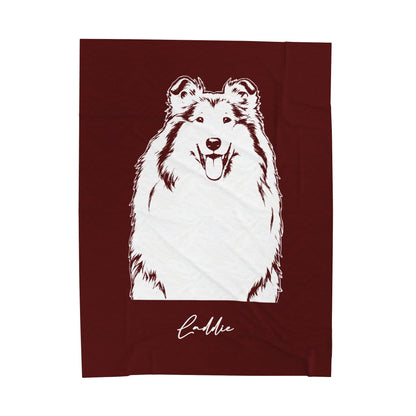 Personalized College Station Dog Velveteen Blanket | Modern Sketch Photo Upload