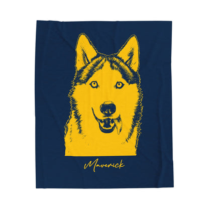Personalized Ann Arbor Dog Velveteen Blanket | Modern Sketch Photo Upload