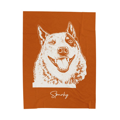 Personalized Austin Dog Velveteen Blanket | Modern Sketch Photo Upload