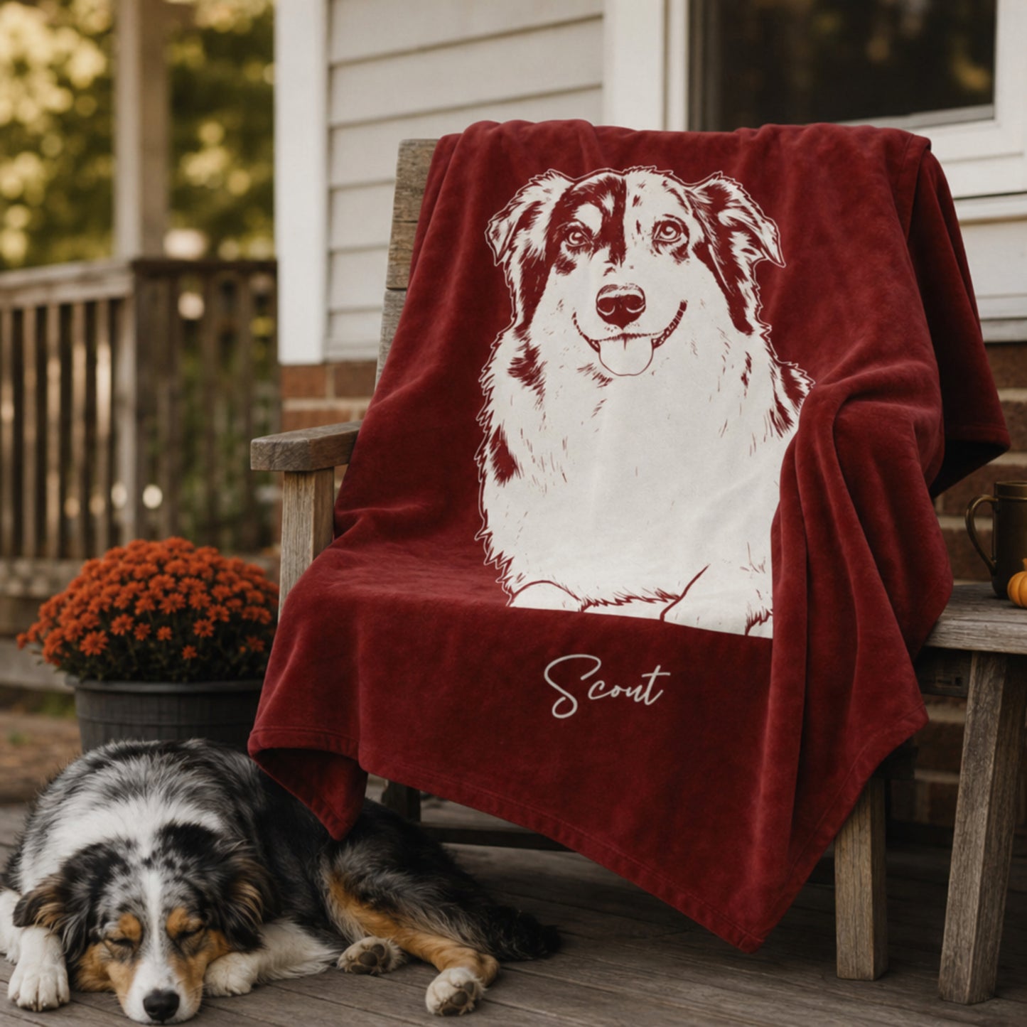 Personalized Norman Dog Velveteen Blanket | Modern Sketch Photo Upload