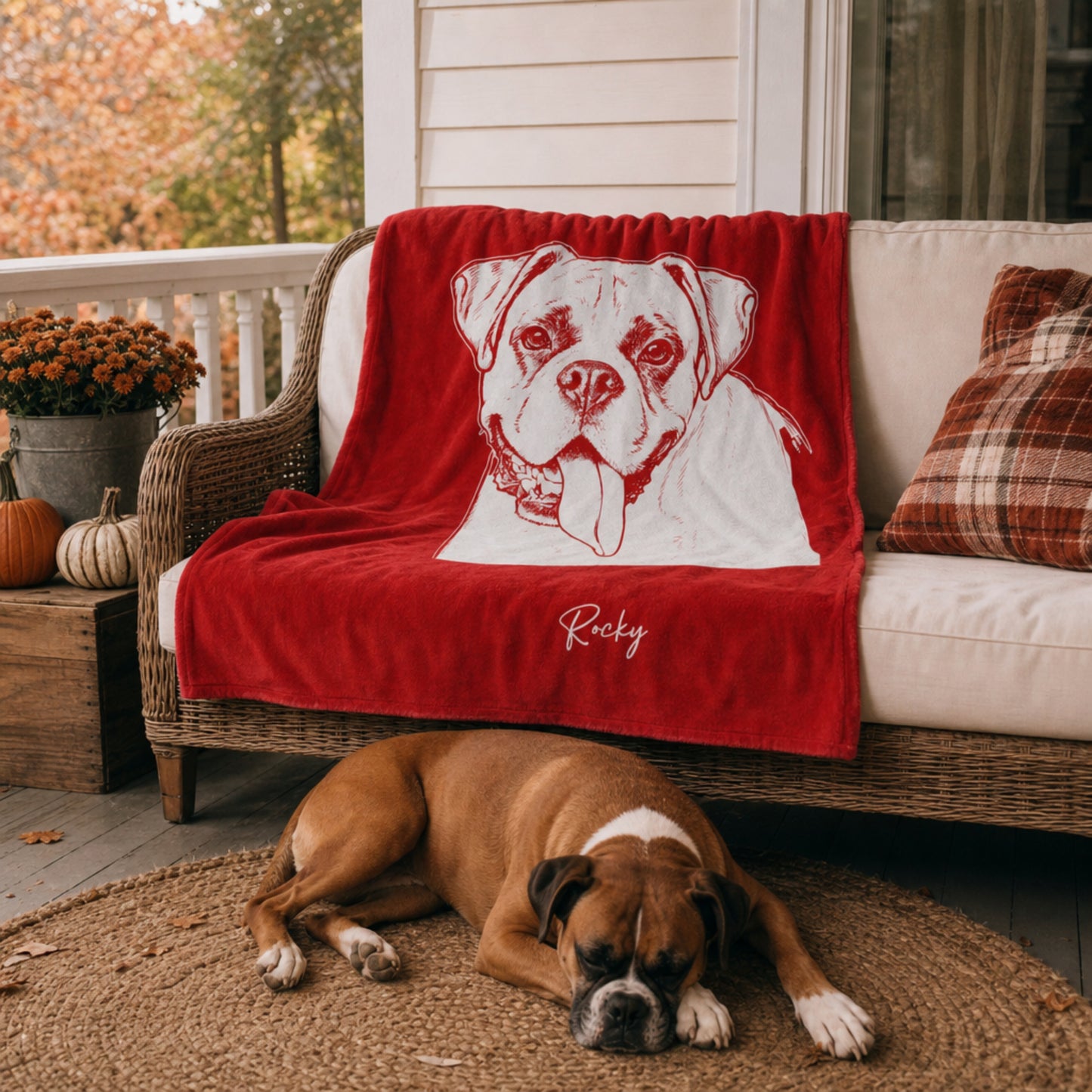 Personalized Columbus Dog Velveteen Blanket | Modern Sketch Photo Upload