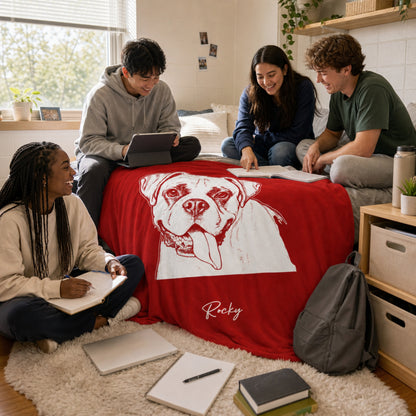 Personalized Columbus Dog Velveteen Blanket | Modern Sketch Photo Upload