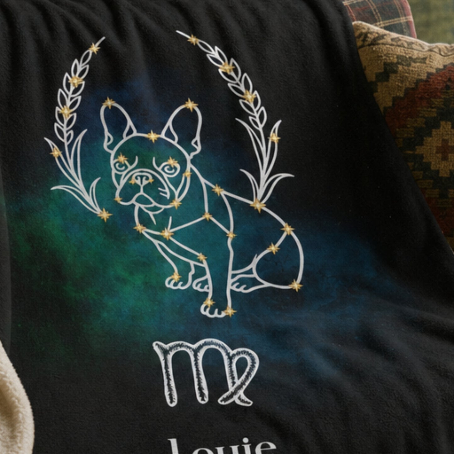 Personalized Virgo Dog Sherpa Blanket | Modern Sketch Photo Upload