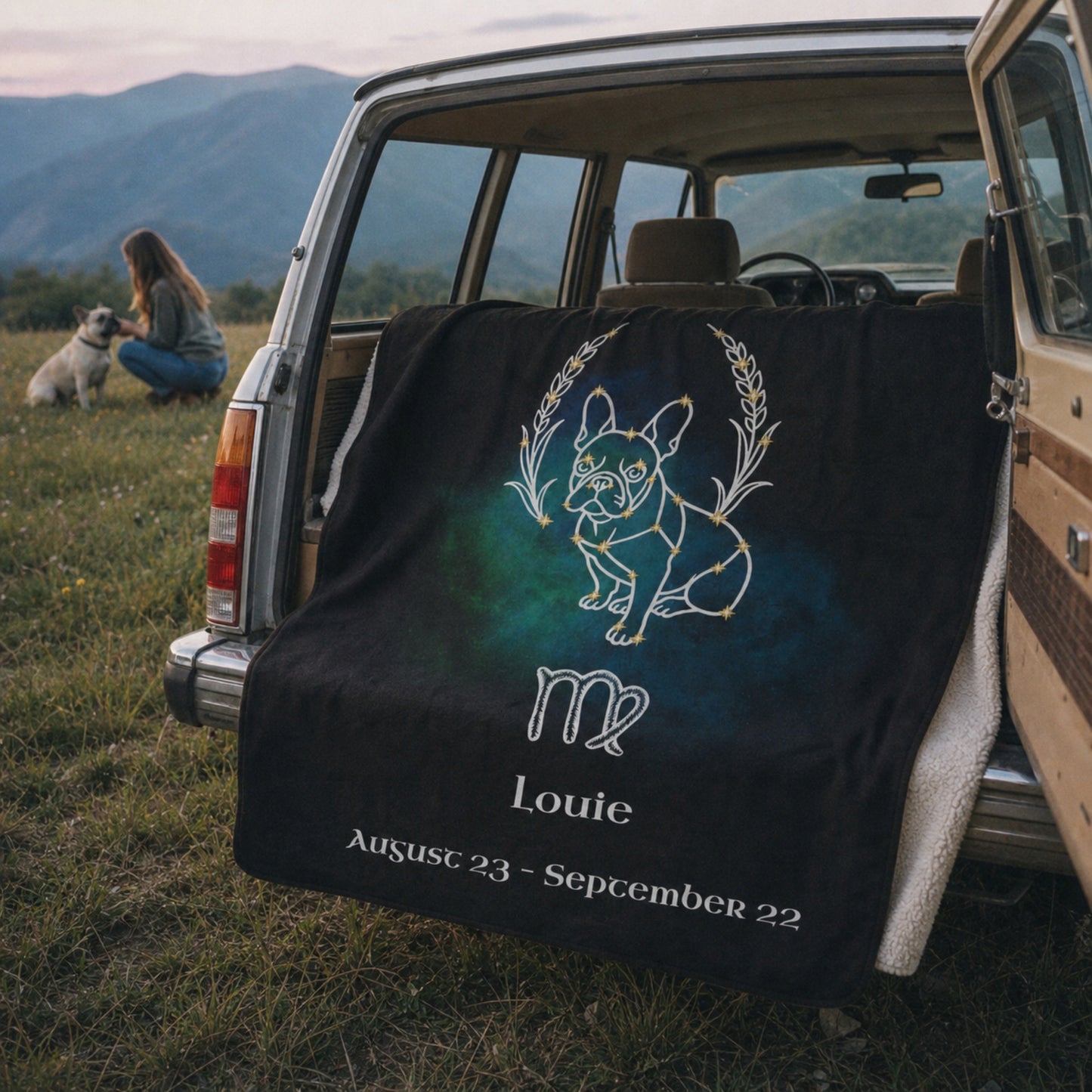 Personalized Virgo Dog Sherpa Blanket | Modern Sketch Photo Upload