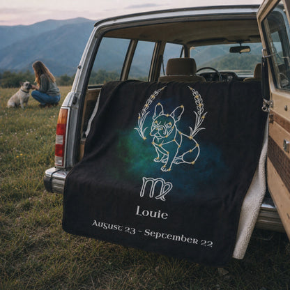 Personalized Virgo Dog Sherpa Blanket | Modern Sketch Photo Upload