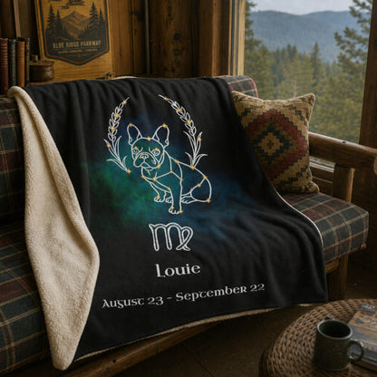 Personalized Virgo Dog Sherpa Blanket | Modern Sketch Photo Upload