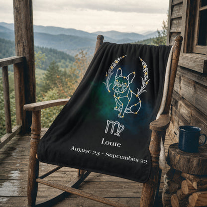 Personalized Virgo Dog Sherpa Blanket | Modern Sketch Photo Upload