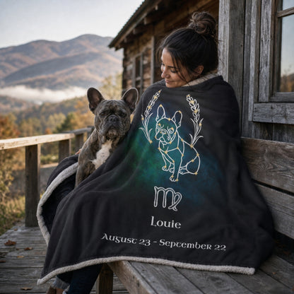 Personalized Virgo Dog Sherpa Blanket | Modern Sketch Photo Upload