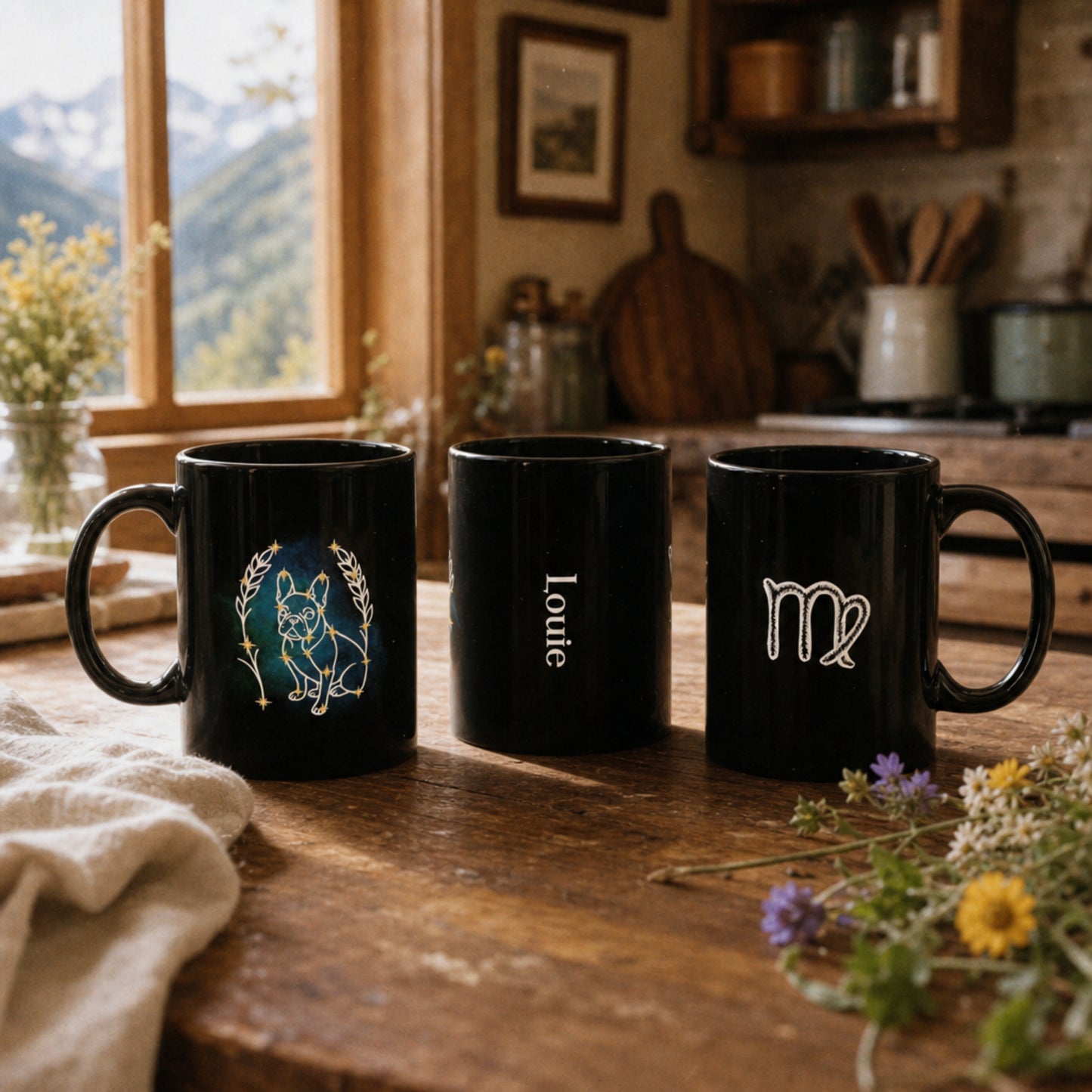 Personalized Virgo Dog Mug | Modern Sketch Photo Upload