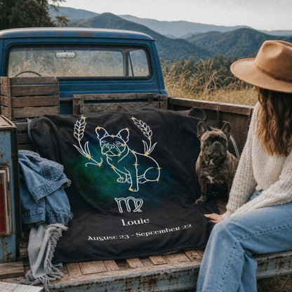 Personalized Virgo Dog Velveteen Blanket | Modern Sketch Photo Upload