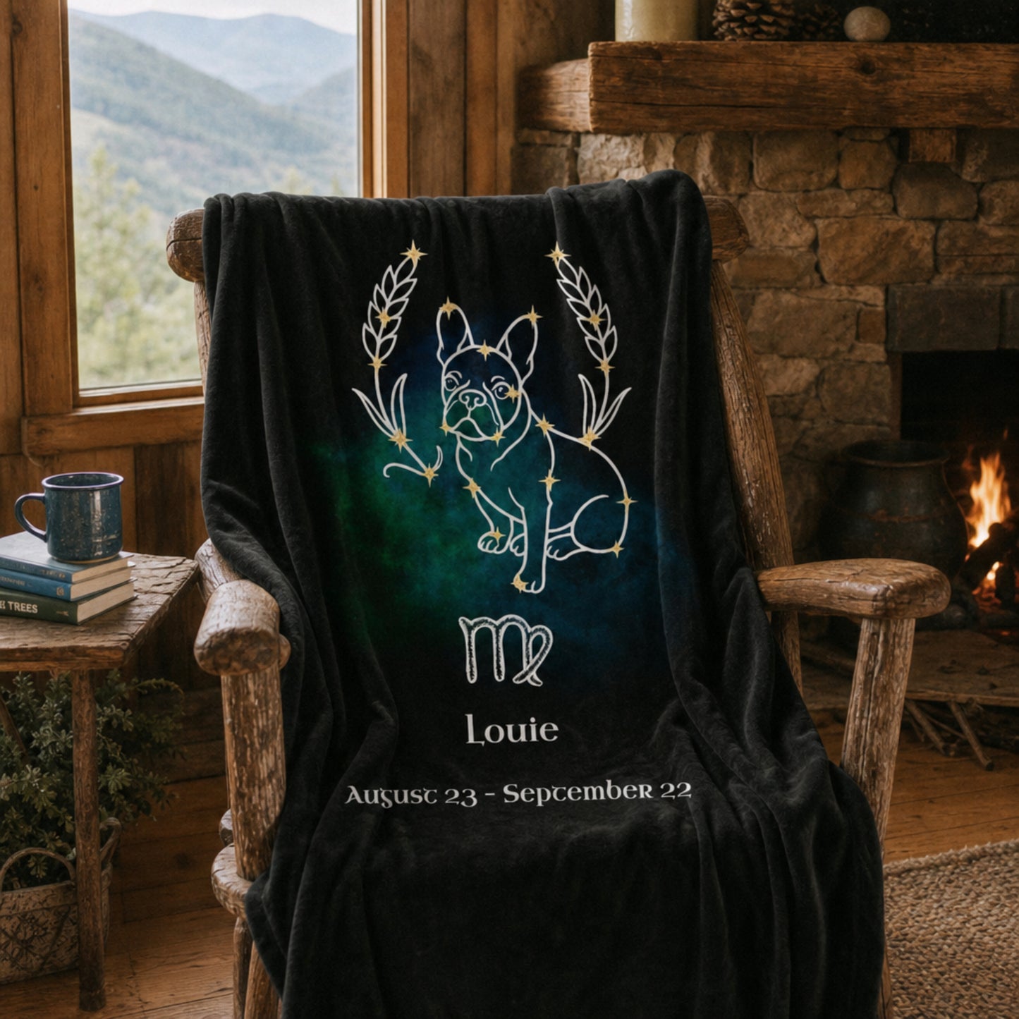 Personalized Virgo Dog Velveteen Blanket | Modern Sketch Photo Upload