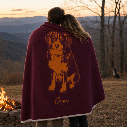 Personalized Blacksburg Dog Sherpa Blanket | Modern Sketch Photo Upload