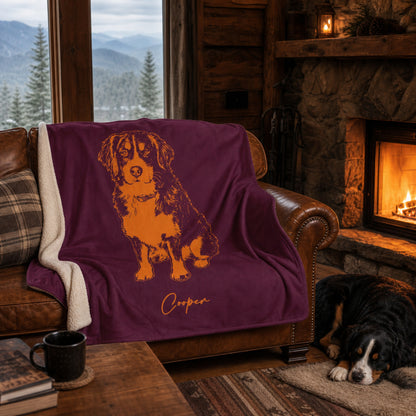 Personalized Blacksburg Dog Sherpa Blanket | Modern Sketch Photo Upload