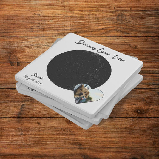 Personalized Square Stone Coasters: Gotcha Day Dreams with Your Dog's Photo & Name
