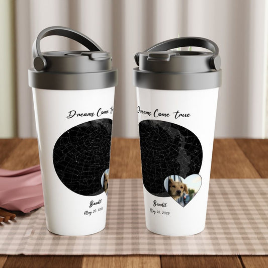 Personalized Stainless Steel Travel Mug: Gotcha Day Dreams with Your Dog's Photo & Name