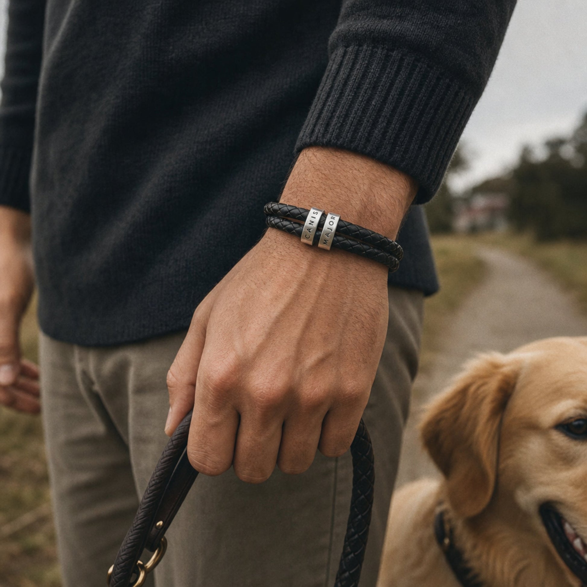 "Canis Major" Men's Leather Beaded Bracelet - Black_Doggo Mojo_Accessories_2