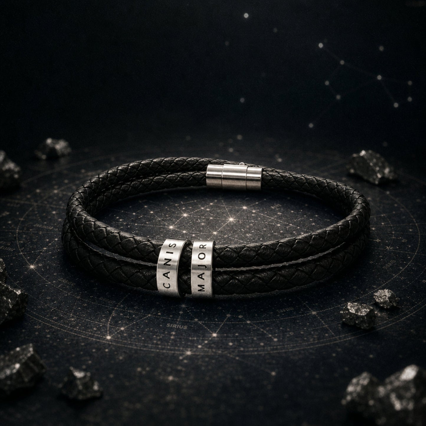 "Canis Major" Men's Leather Beaded Bracelet - Black_Doggo Mojo_Accessories_1