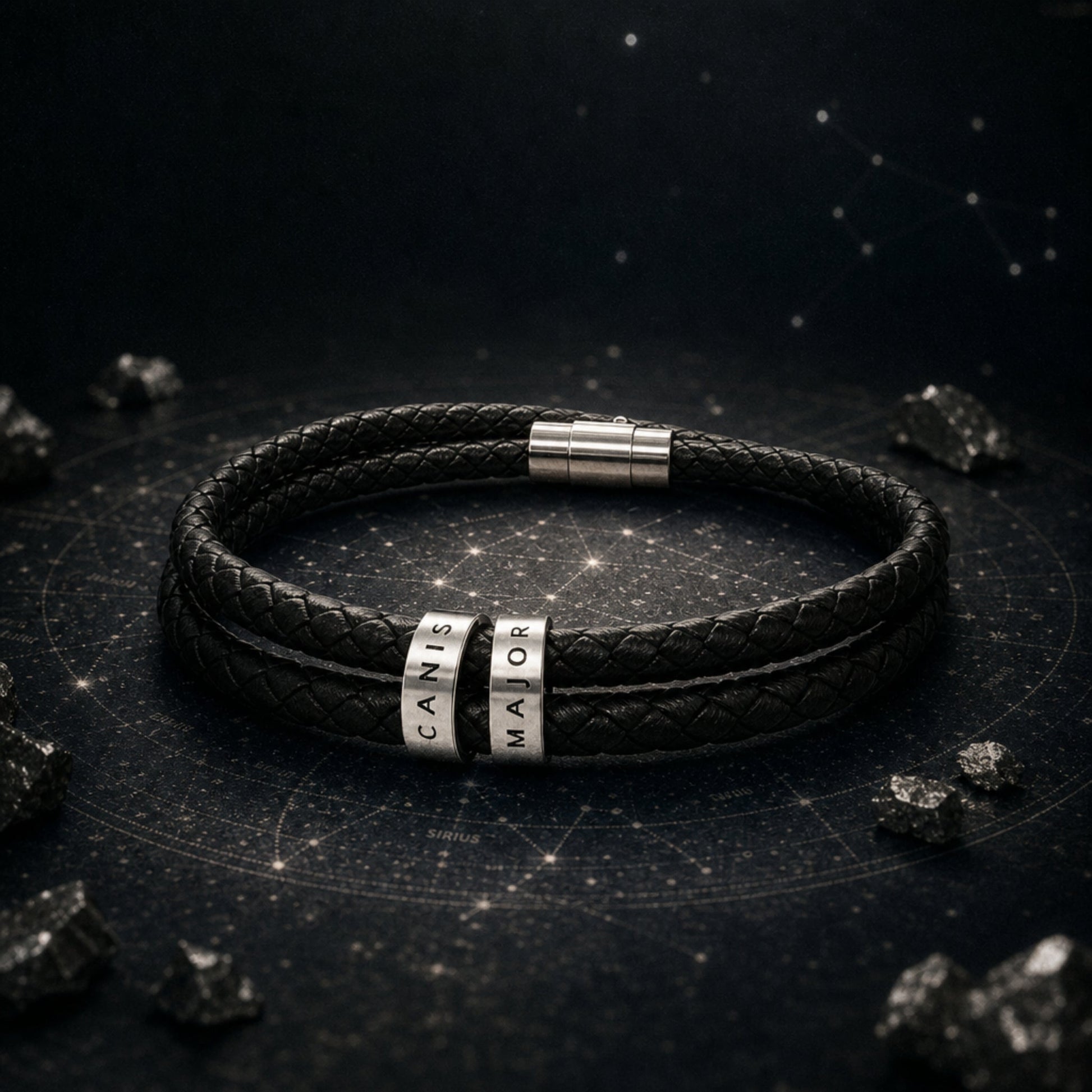 "Canis Major" Men's Leather Beaded Bracelet - Black_Doggo Mojo_Accessories_1