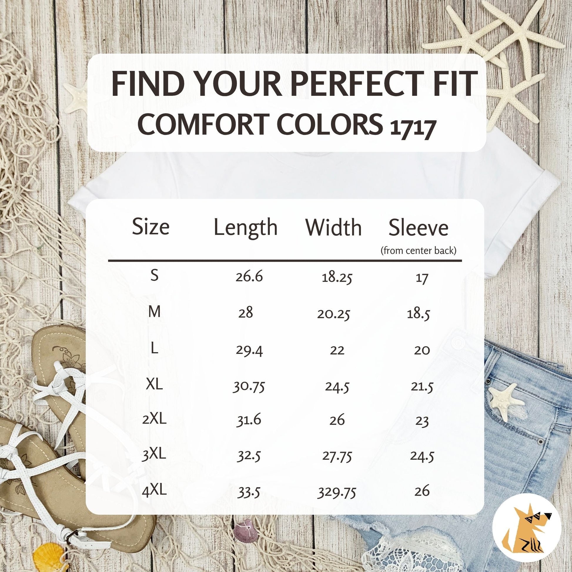 Comfort Colors T-shirt 1717 size chart