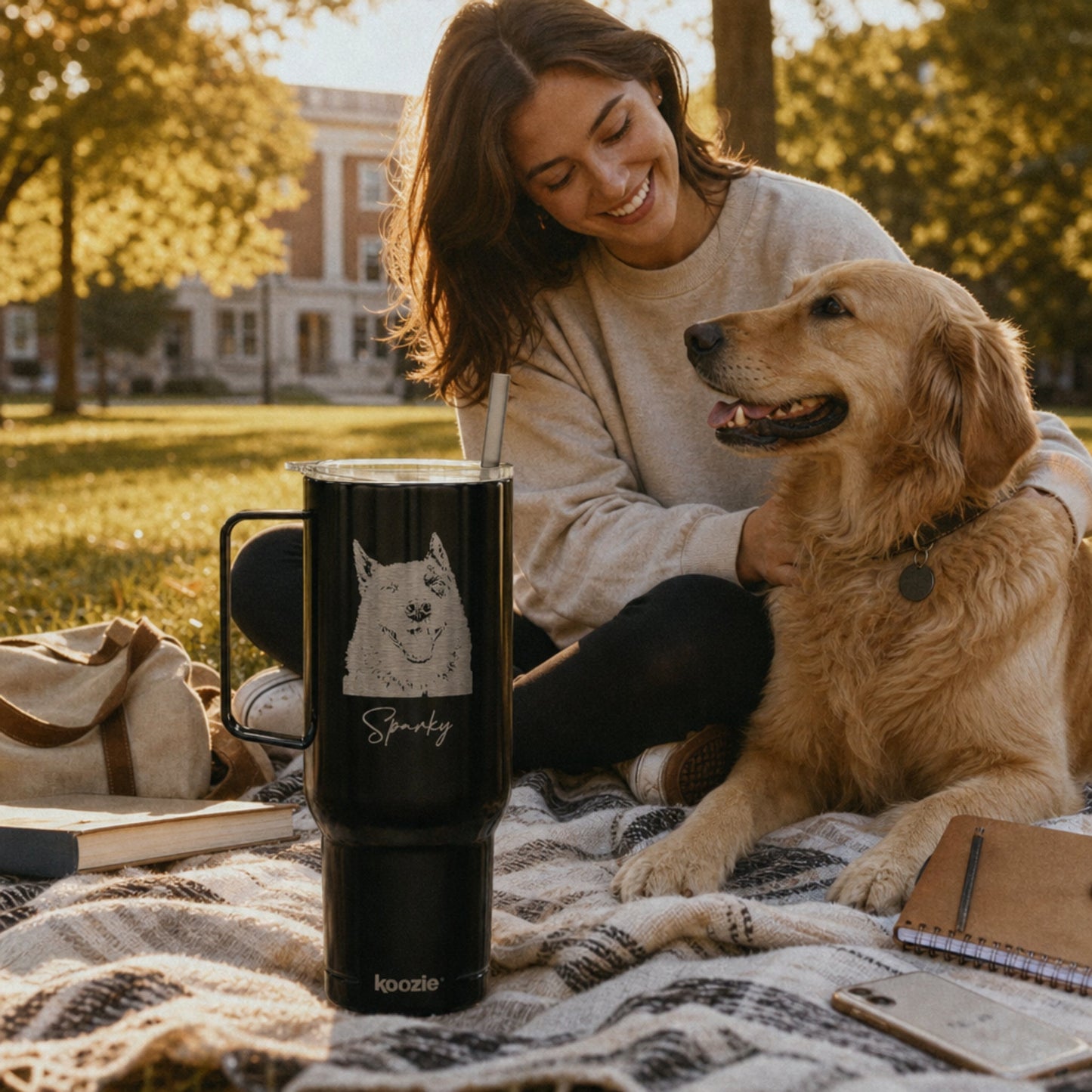 Custom Pet Sketch 40oz Recycled Travel Tumbler - Midnight Black_Doggo Mojo_Travel Tumbler_1