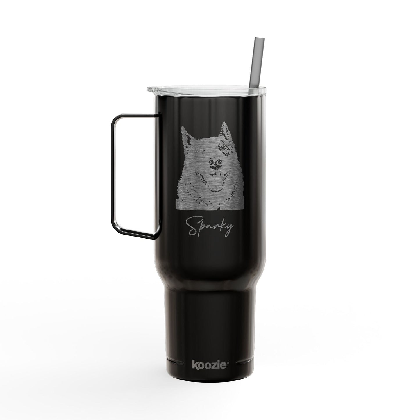 Custom Pet Sketch 40oz Recycled Travel Tumbler - Midnight Black_Doggo Mojo_Travel Tumbler_8