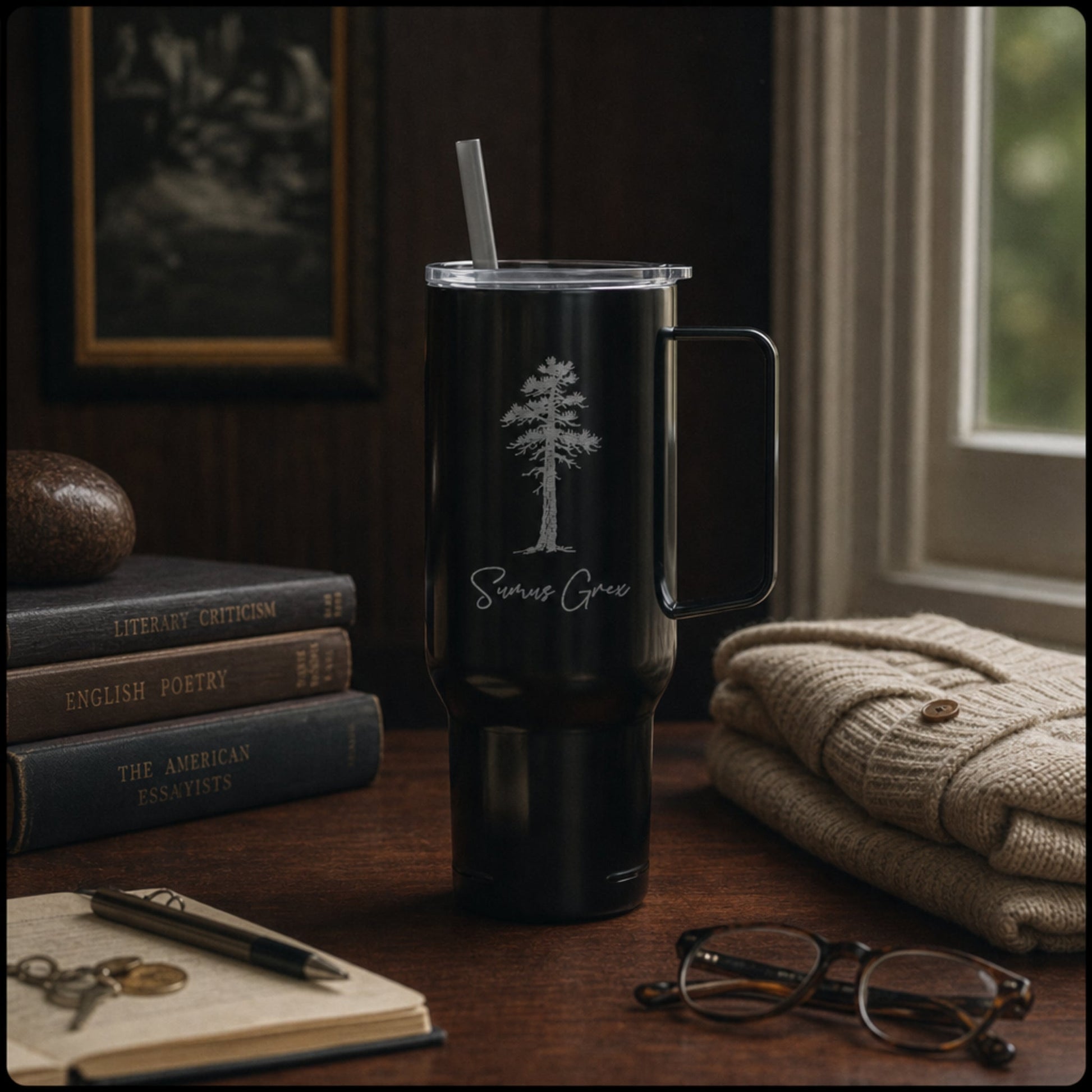Custom Pet Sketch 40oz Recycled Travel Tumbler - Midnight Black_Doggo Mojo_Travel Tumbler_3