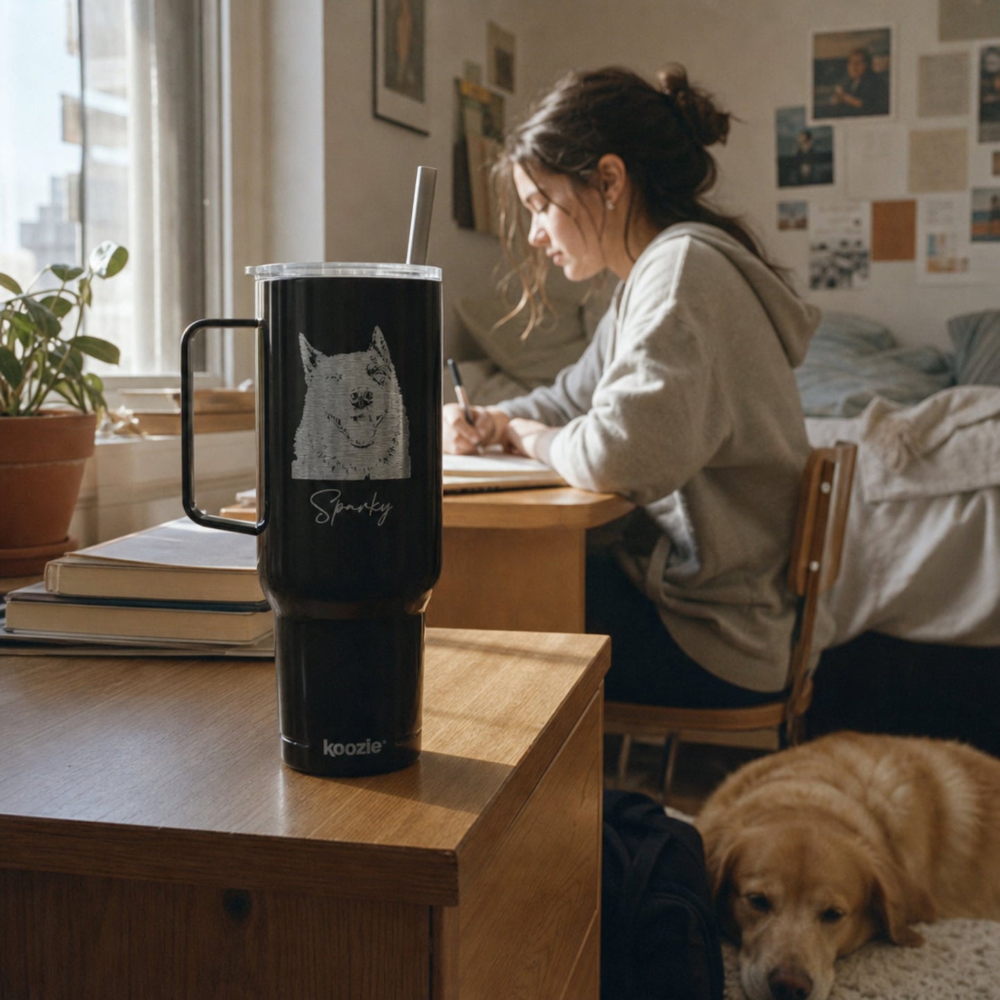 Custom Pet Sketch 40oz Recycled Travel Tumbler - Midnight Black_Doggo Mojo_Travel Tumbler_4