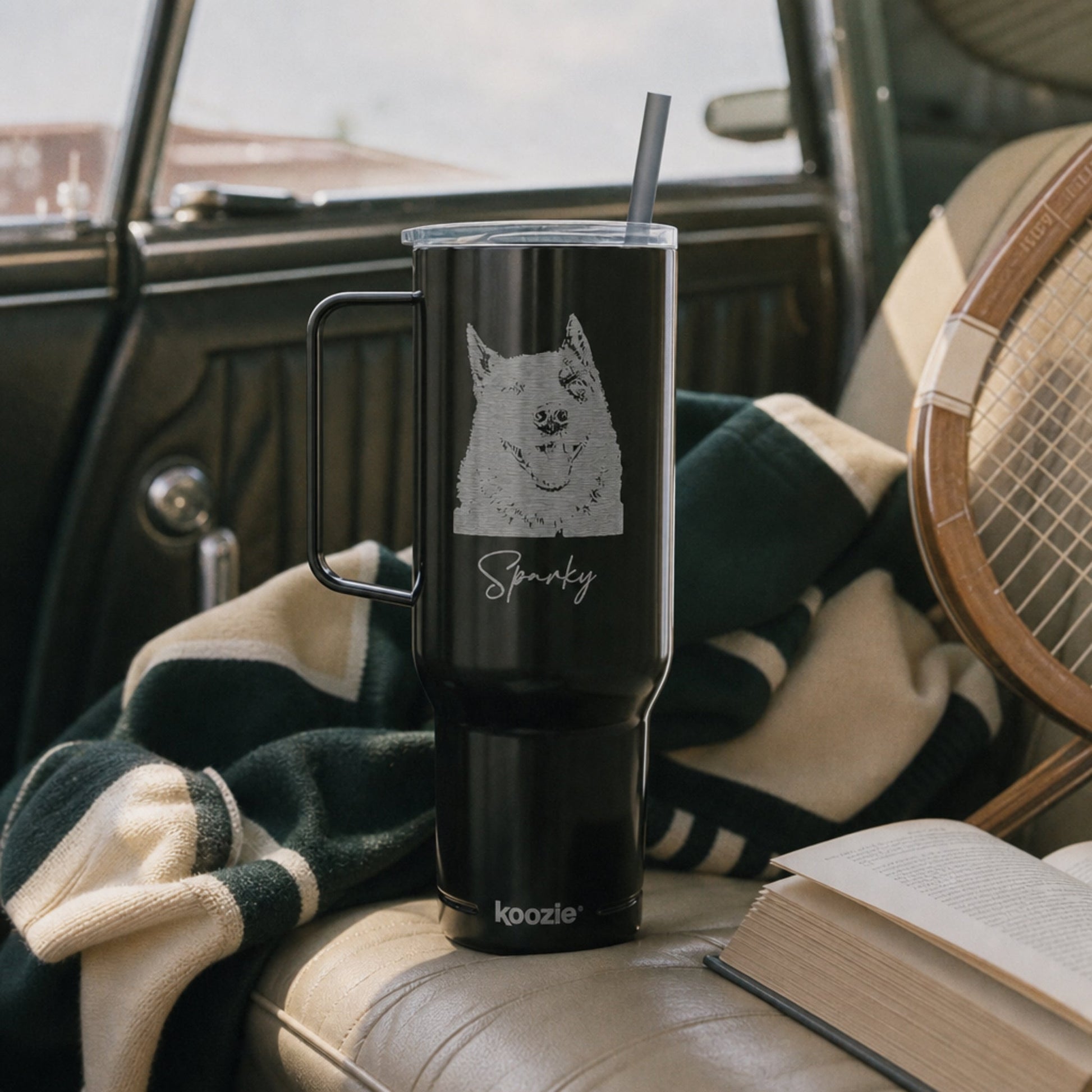 Custom Pet Sketch 40oz Recycled Travel Tumbler - Midnight Black_Doggo Mojo_Travel Tumbler_2