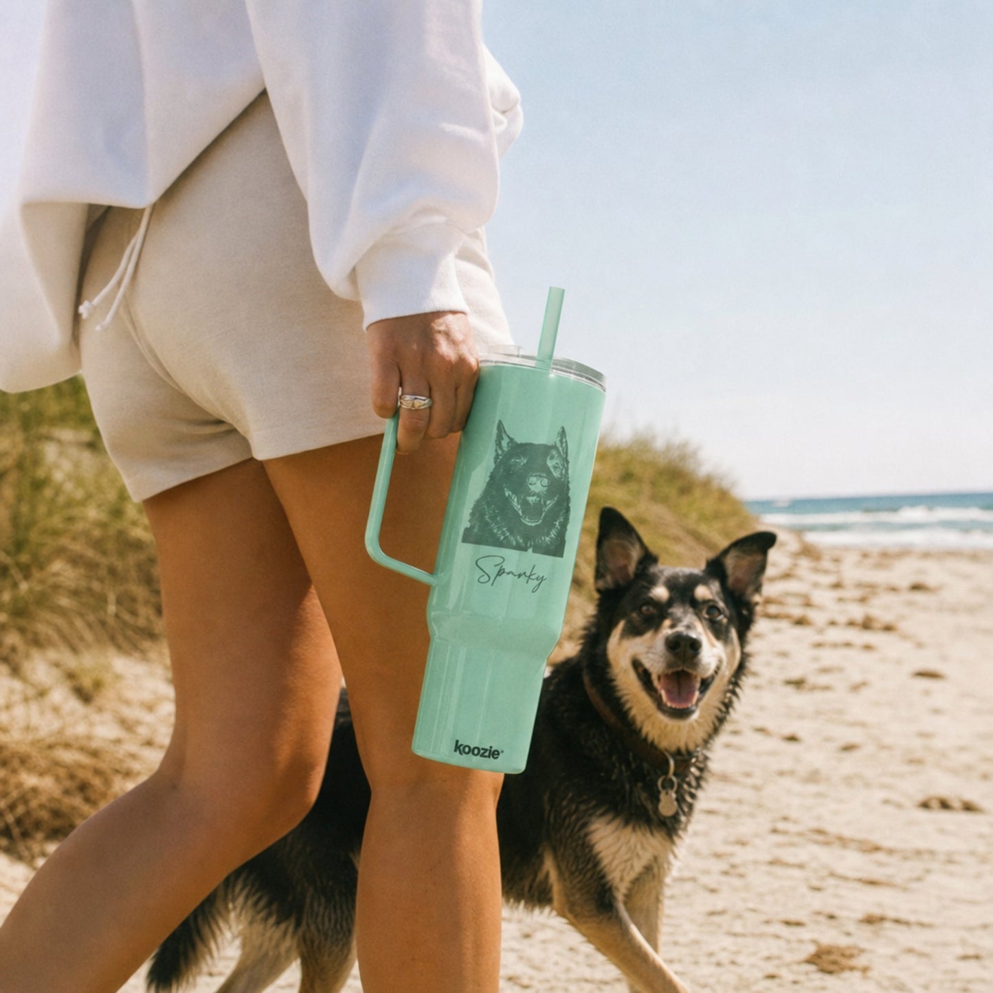 Custom Pet Sketch 40oz Recycled Travel Tumbler - Mint Frost_Doggo Mojo_Travel Tumbler_4
