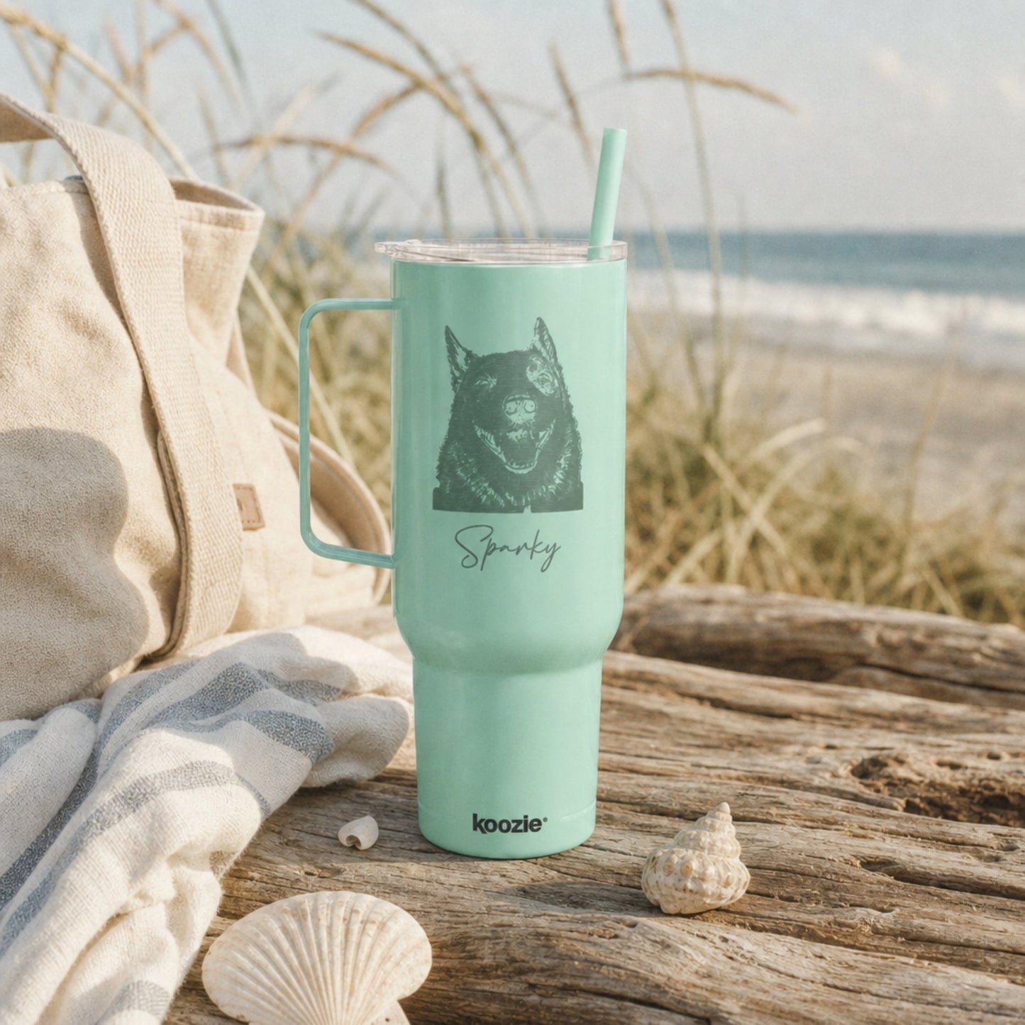 Custom Pet Sketch 40oz Recycled Travel Tumbler - Mint Frost_Doggo Mojo_Travel Tumbler_5