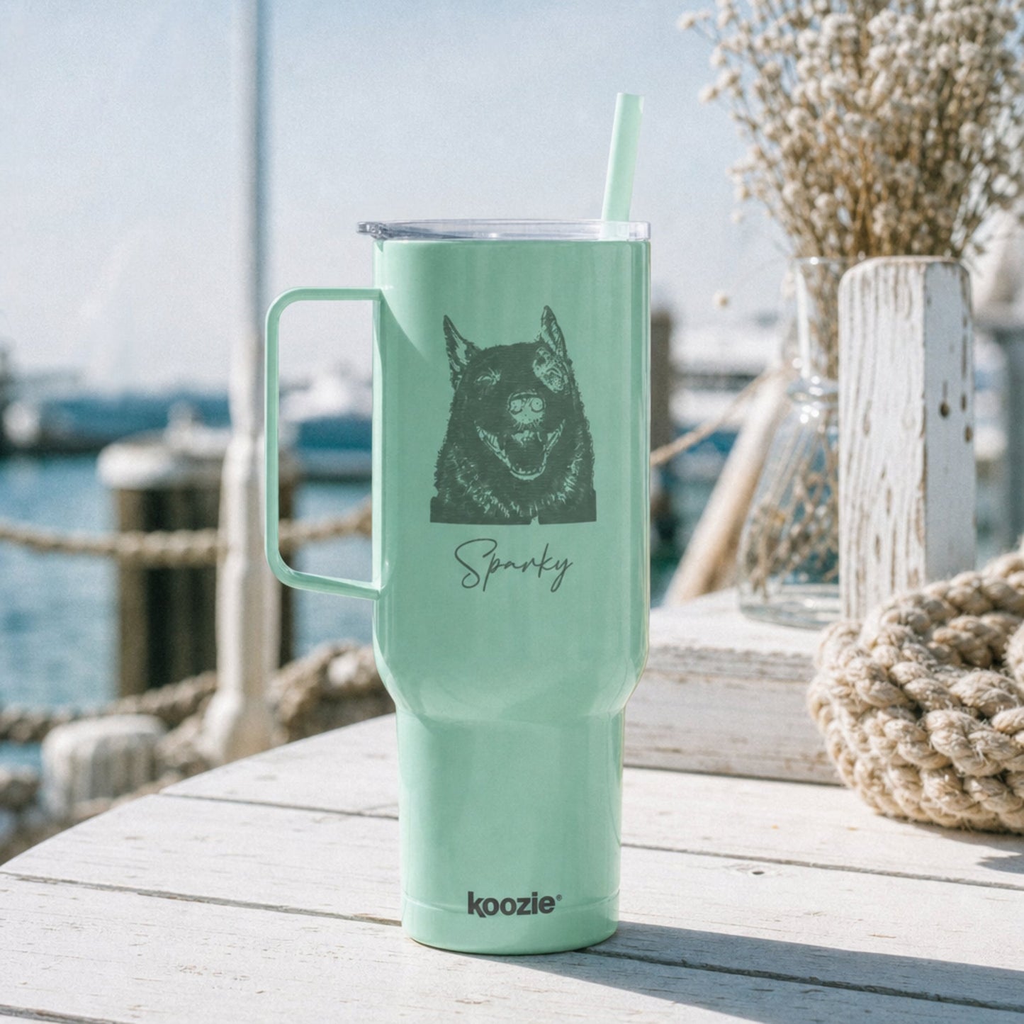 Custom Pet Sketch 40oz Recycled Travel Tumbler - Mint Frost_Doggo Mojo_Travel Tumbler_2