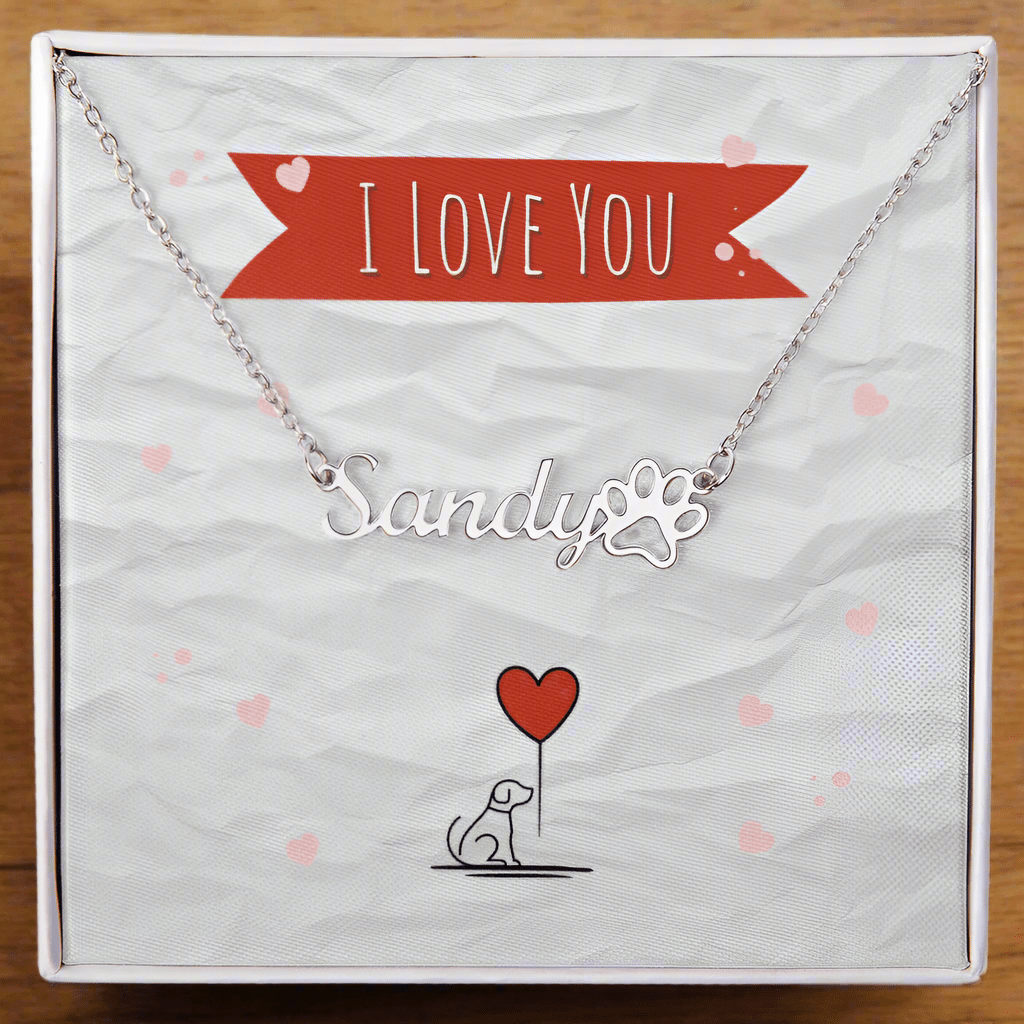 Dog Name Necklace - I Love You - Paw Print Charm_Doggo Mojo_Necklaces_7