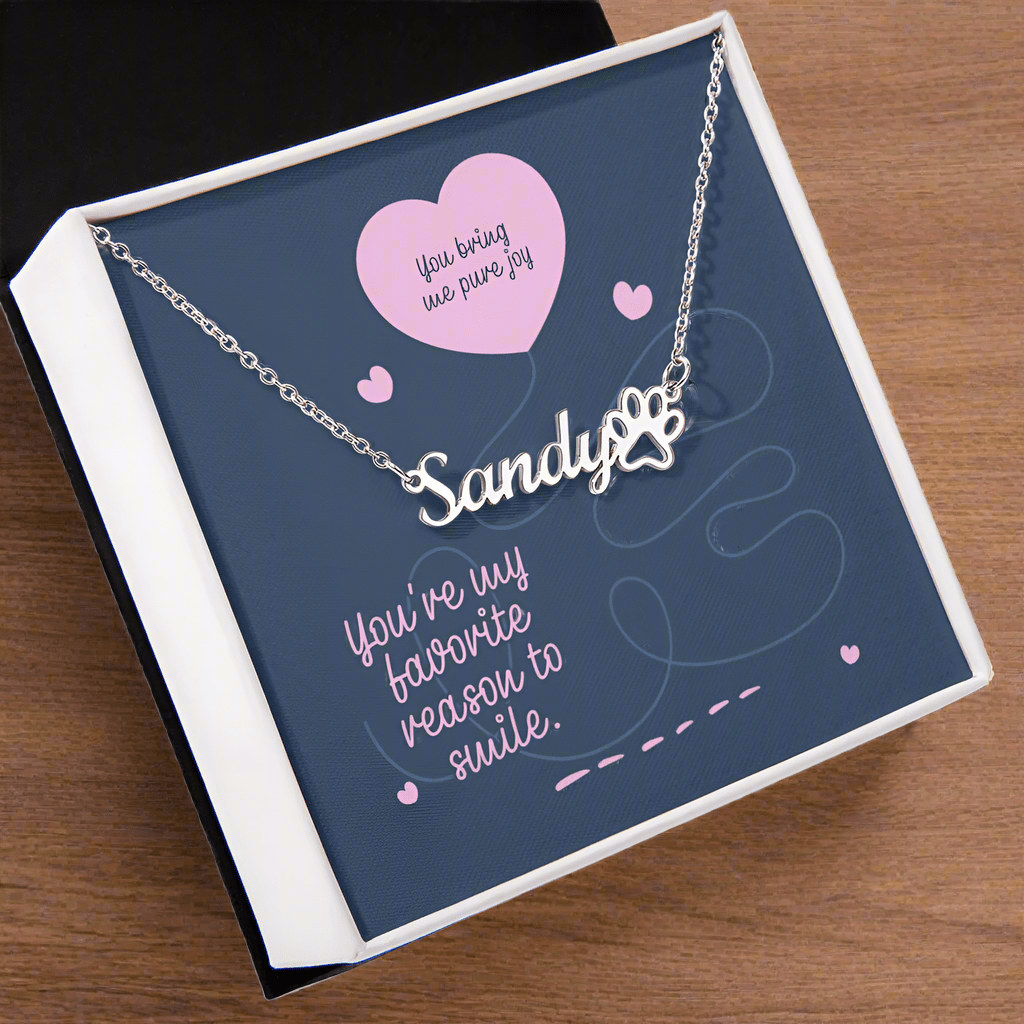 Dog Name Necklace - Pure Joy - Paw Print Charm_Doggo Mojo_Necklaces_5