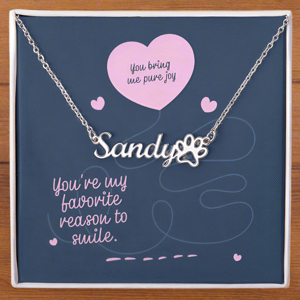 Dog Name Necklace - Pure Joy - Paw Print Charm_Doggo Mojo_Necklaces_7