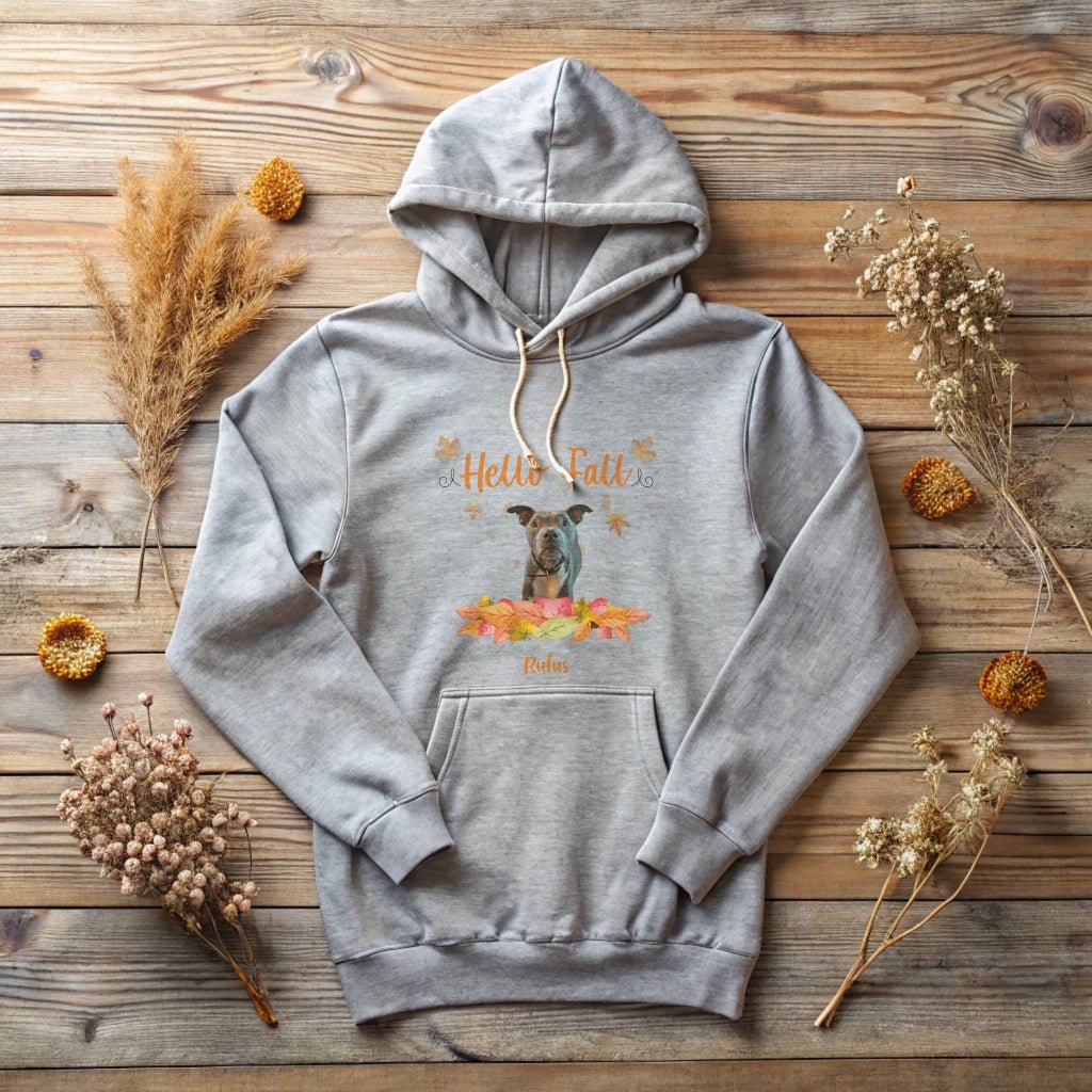 Hello Fall Doggo Hoodie with Custom Dog Photo_Doggo Mojo_Hoodies_Athletic Heather_S_4