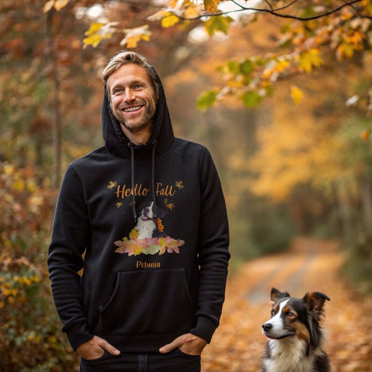 Hello Fall Doggo Hoodie with Custom Dog Photo_Doggo Mojo_Hoodies_Athletic Heather_S_1