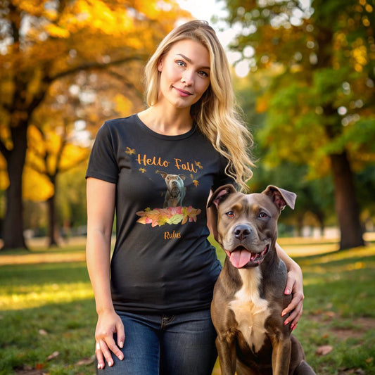 Hello Fall Doggo T-Shirt with Custom Dog Photo_Doggo Mojo_T-shirts_Black_S_1