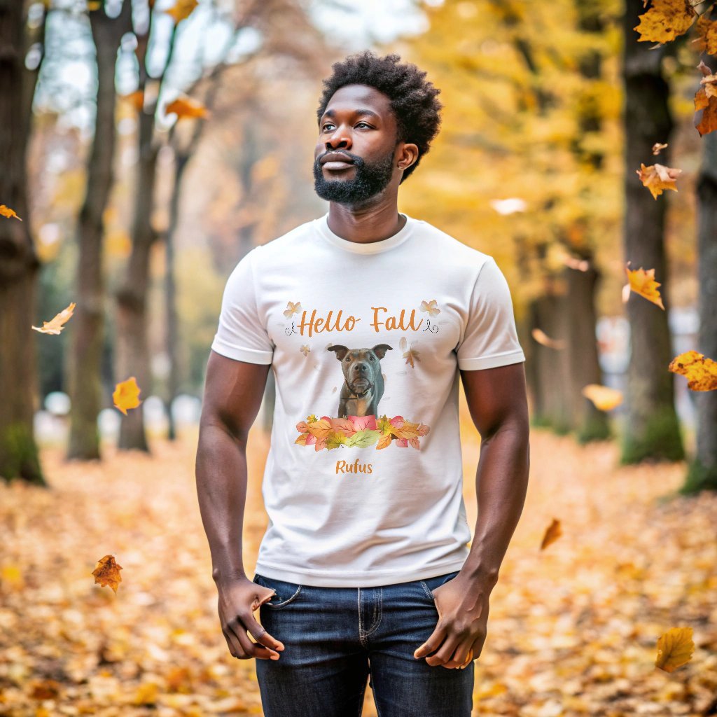 Hello Fall Doggo T-Shirt with Custom Dog Photo_Doggo Mojo_T-shirts_Black_S_2