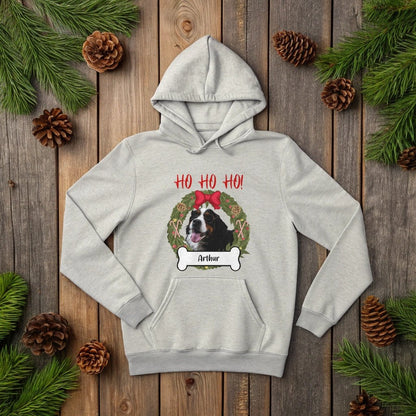 Ho Ho Ho! Your Dog's Personalized Christmas Hoodie with Custom Photo_Doggo Mojo_Hoodies_Athletic Heather_S_5