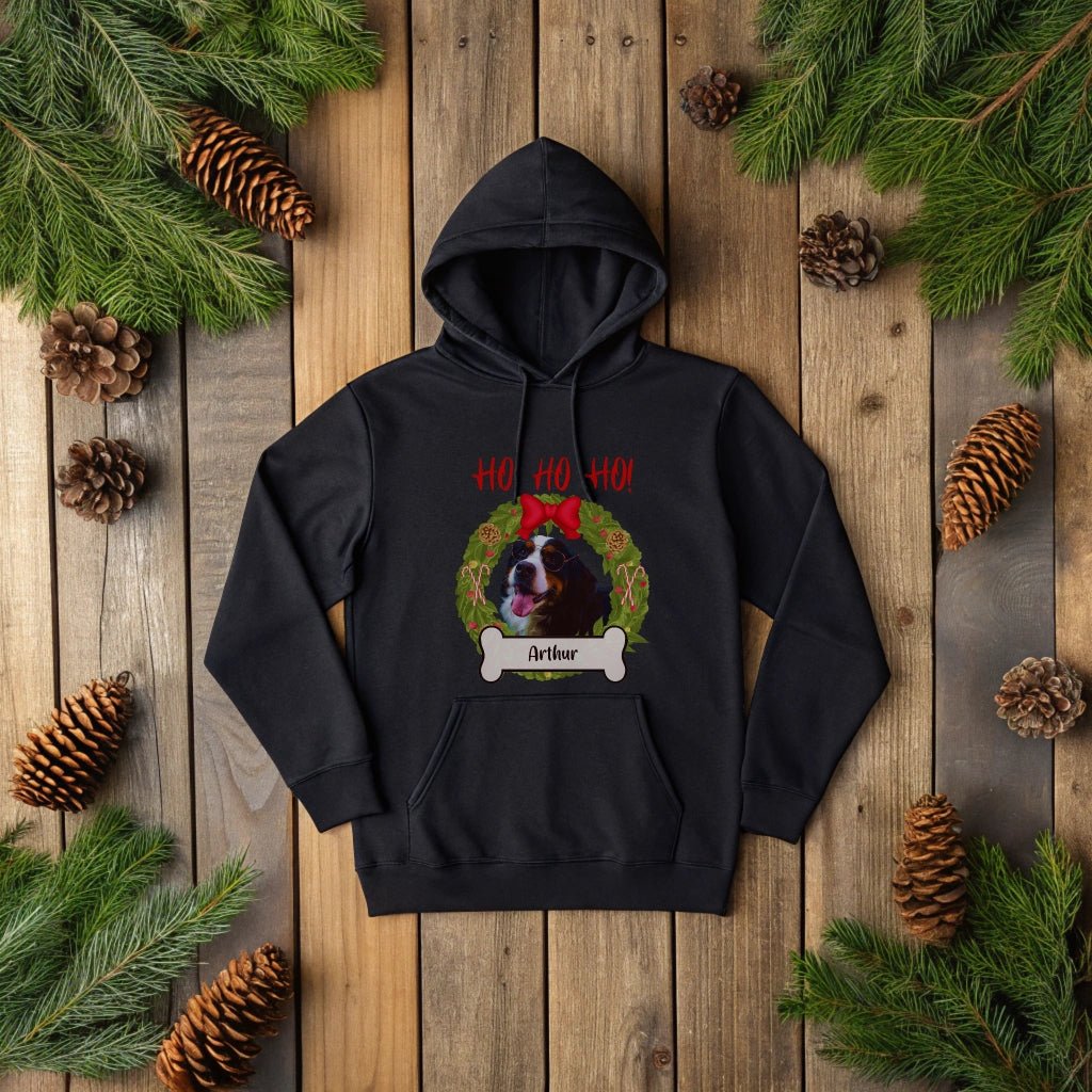 Ho Ho Ho! Your Dog's Personalized Christmas Hoodie with Custom Photo_Doggo Mojo_Hoodies_Black_S_4