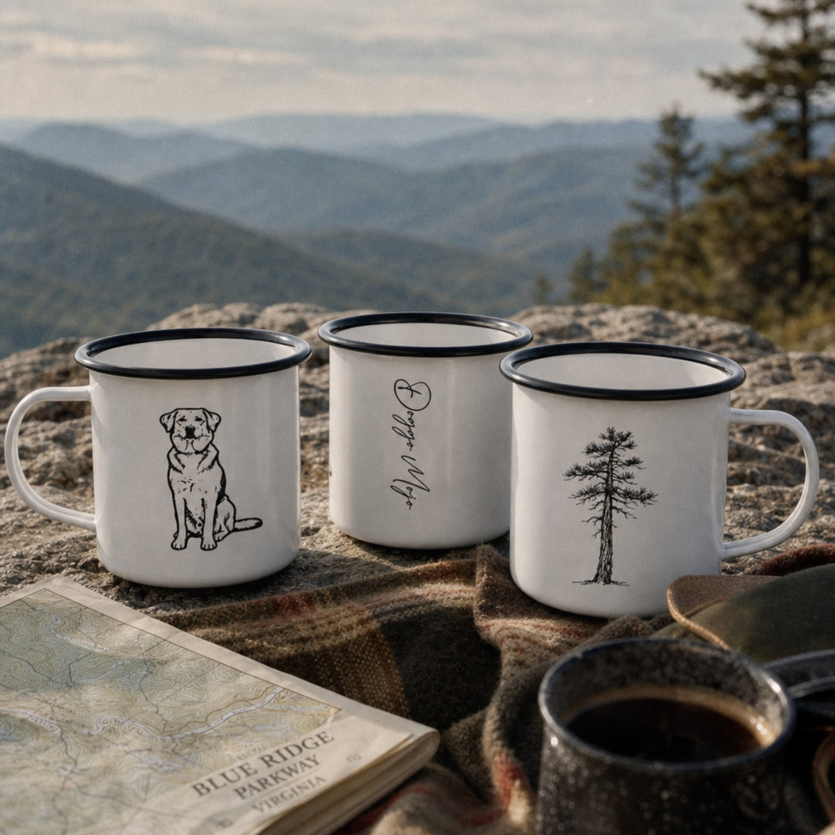 Mojo Original Enamel Camp Mug | Minimalist Dog & Jack Pine Art_Doggo Mojo_Camp Mug_3