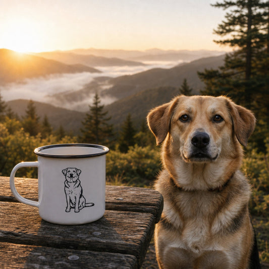 Mojo Original Enamel Camp Mug | Minimalist Dog & Jack Pine Art_Doggo Mojo_Camp Mug_1